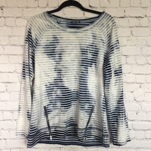 DEAR JOHN LONG SLEEVE DISTRESSED STRIPE WITH ZIP - Picture 1 of 7